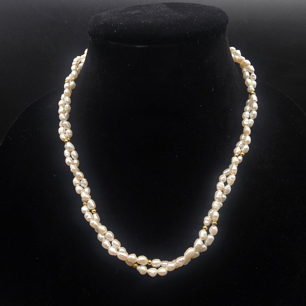 Avon 1996 Freshwater Pearl Necklace Beaded Twisted In Box